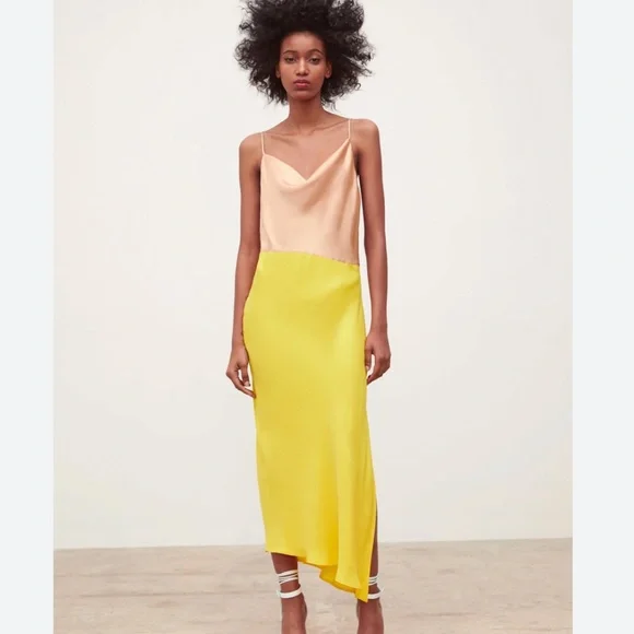 Yellow Silk Slip Dress Zara Zara Satin Dress Slip Dress, Zara Dresses,  Satin Dresses